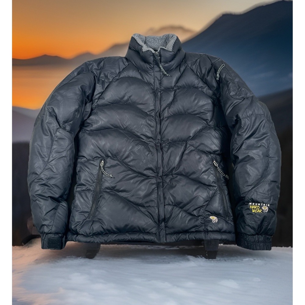 Mountain Hardwear Wavey Down Puffer Jacket Women XS Gray Fleece Lined Full Zip